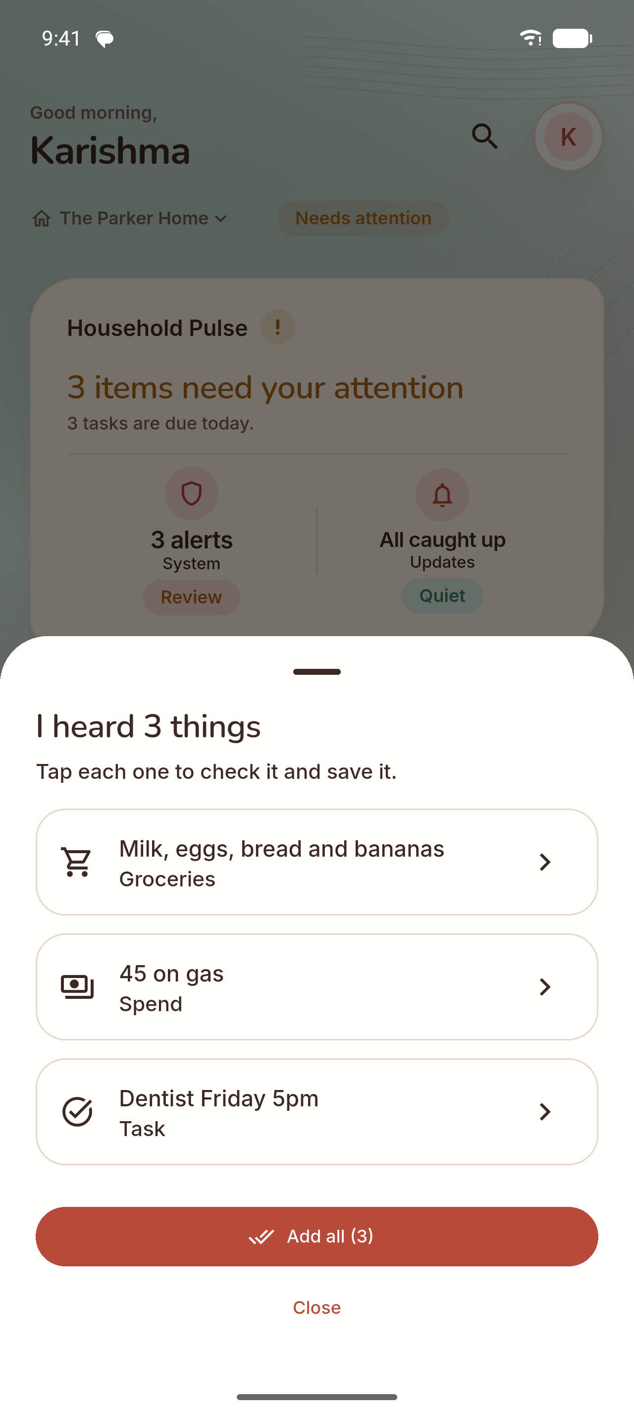 Akimoa Capture: groceries said out loud become a list