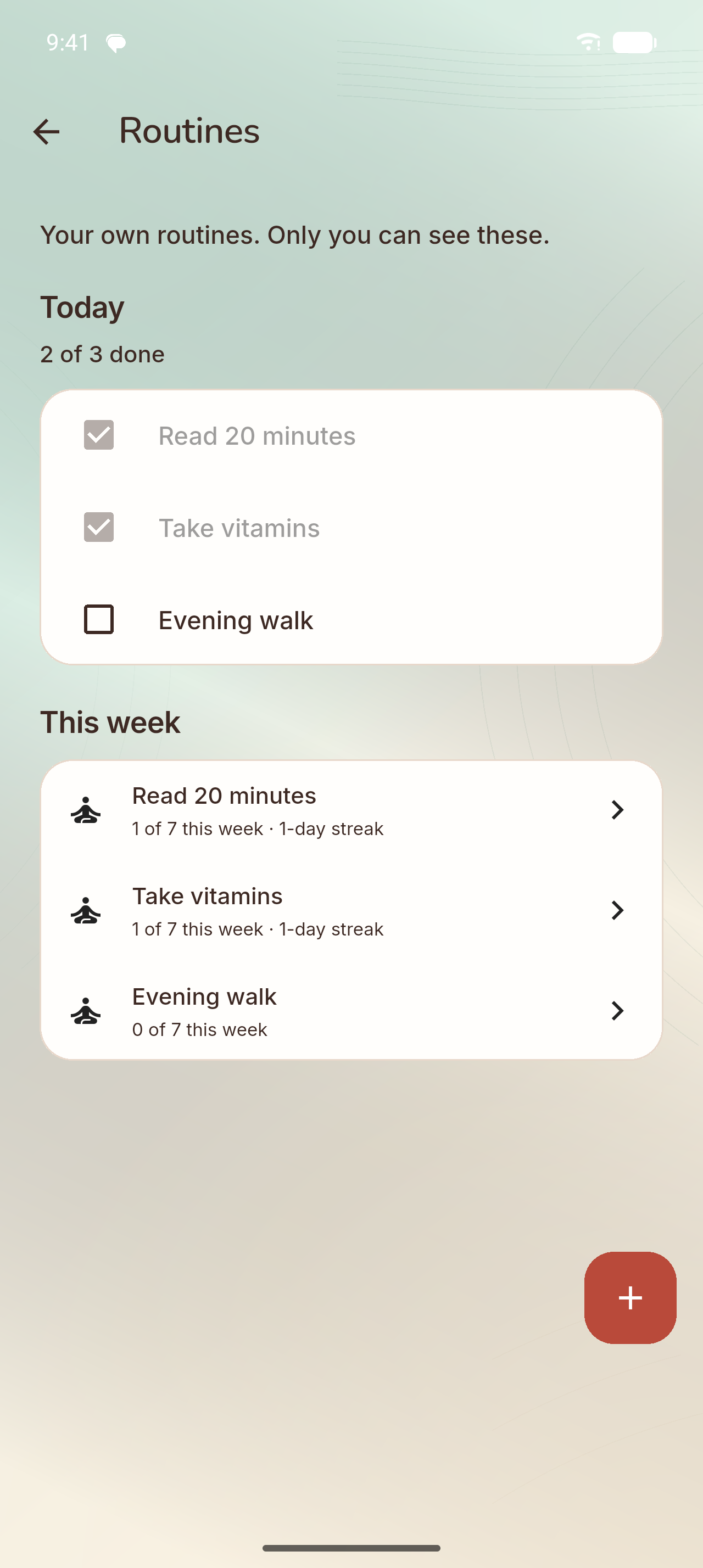 Akimoa Routines: today's checklist with streaks